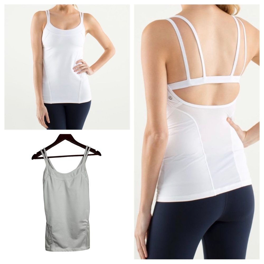 Lululemon Ignite White Tank Top Power Luxtreme Fabric & Mesh Shelf Bra Size 4